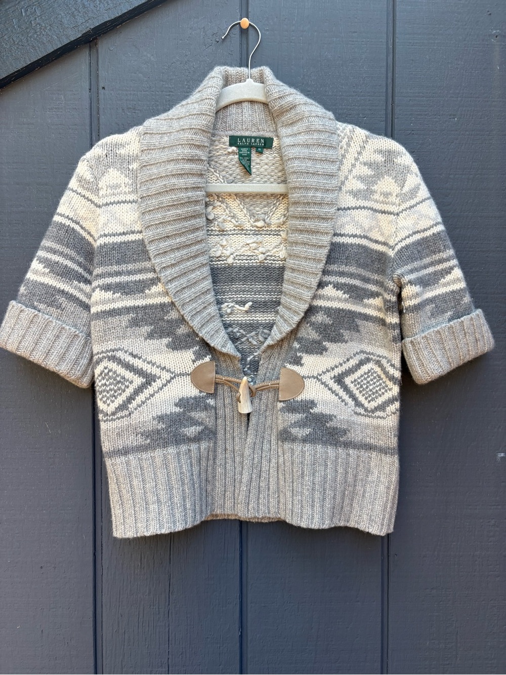 Lauren Ralph Lauren Aztec Cream and Gray Shawl-Collar Cardigan Sz XS